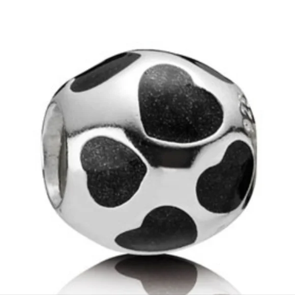 Pandora Retired Sterling Silver Love You Black Enamel Bead - 790543EN22 - Picture 1 of 6